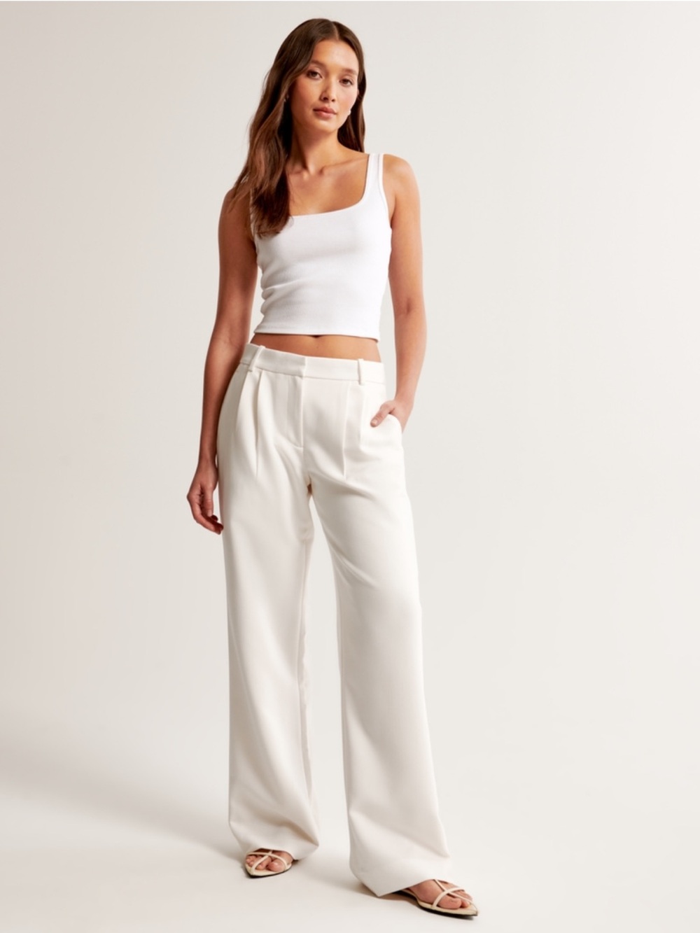 Abercrombie & Fitch Cream Sloane Tailored Wide Leg Lines Trouser Pant 24/00